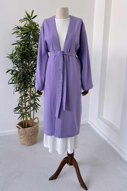 Lilac Linen Kimono - Long Belted