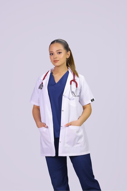 Kadın Kısa Kol Klasik Yaka Medikal Önlük Doktor Hemşire Ezcacı Öğretmen Önlüğü Ince Kumaş