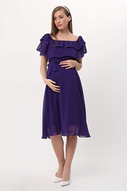 strapless open back dress Love Stone Lavender Cotton Schiffli Tier Maternity Dress – Shadesofsabi main image 1