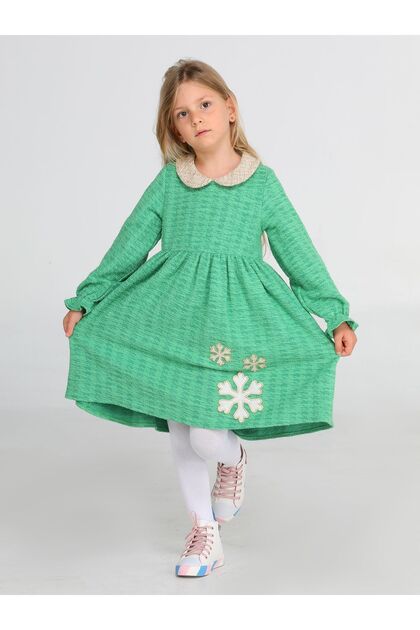 Snowflake Green Baby Collar Girl's Dress