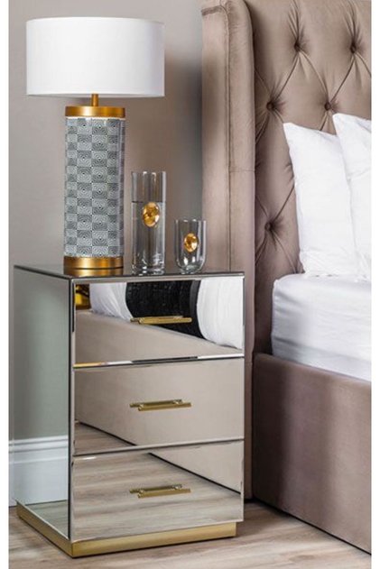 Luxury 3 Çekmeceli Komple Gümüş Aynalı Komodin 45x45 cm Yükseklik 60cm