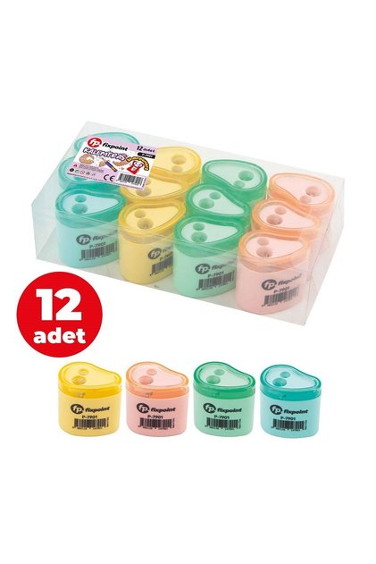 Kalemtraş 12 Li Paket 2li Damla Model Pastel Renkler P-7901
