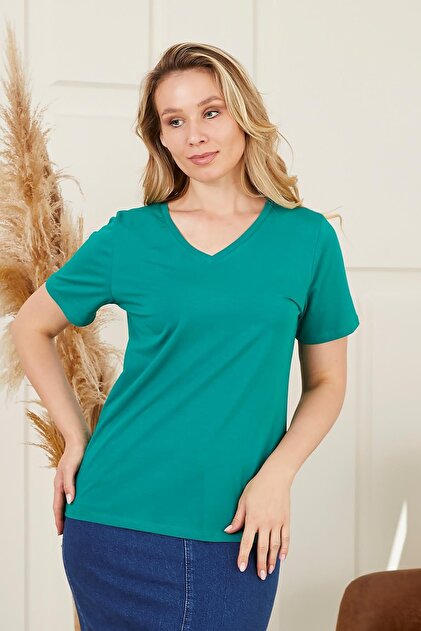 E-ROMA V-Neck Plus Size Oversized T-Shirt 3Cz2
