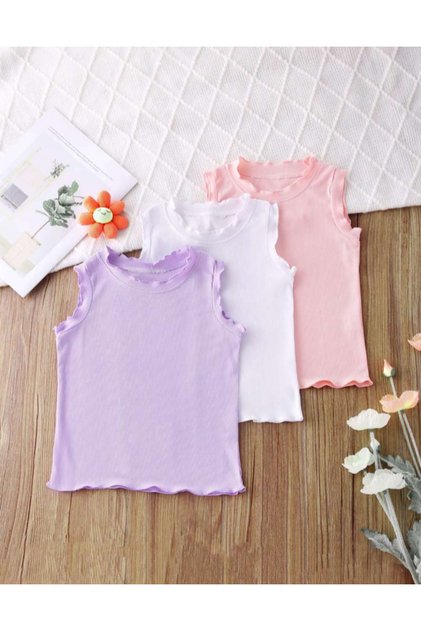 Baby Girl and Child 3 Piece Summer Camisole T-Shirt Set Lilac White Pink