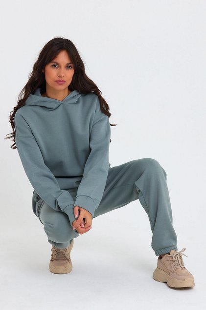 Women's Three Thread Fleece Oversize Tracksuit Set with Elastic Waist and Legs
