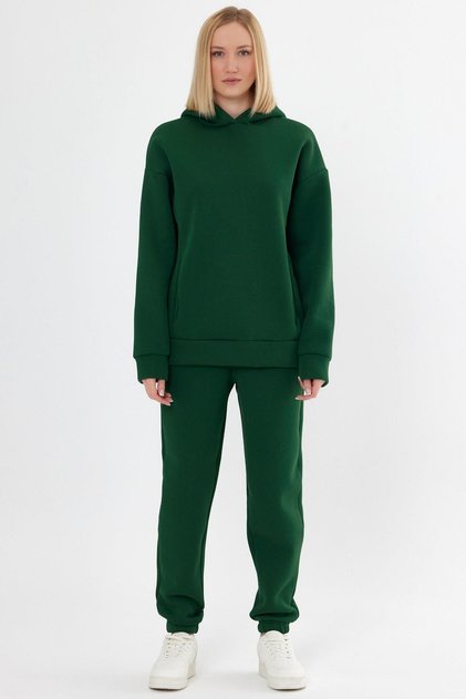 Women's Three Thread Fleece Oversize Tracksuit Set with Elastic Waist and Legs