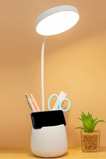Şarjlı Dokunmatik Kalemlikli 24 Led Masa Lambası Ders Çalışma Okuma Işığı 3 Renk Tonu Dimmer Ayarlı