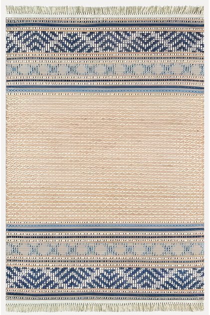 Cotton Kilim 18 Coffee Ground Striped Patterned Decorative Washable Woven Base Rug