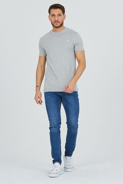 Light Gray Melange Crew Neck Cotton Slim Fit Men's Limited Edition Basic