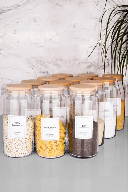 12-Piece 1300ml Vacuum Glass Jar Set with Wooden Lids, Large Size Storage Set (Label Included)