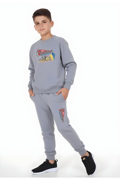 Pani̇os Ki̇ds Boys Round Neck Broklyn Printed Summer Tracksuit Set