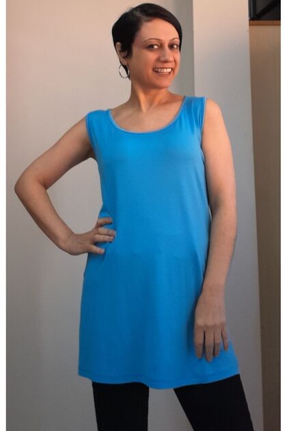 Blue thick strap combed cotton viscose T-shirt