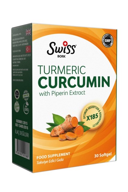 Swiss Bork Curcumin with Piperin 30 Softgel – Piperin ile Bioyararlanımı Yükselten Bitkisel Takviye