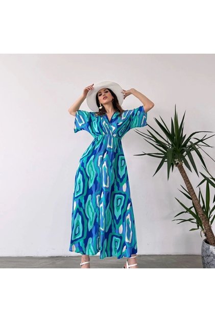Asur Boutique Wrap Neckline Patterned Dress
