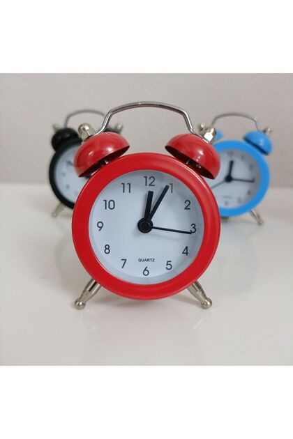 Kırmızı Renk Mini Masaüstü Analog Dekoratif Çalar Saat Masa Saati