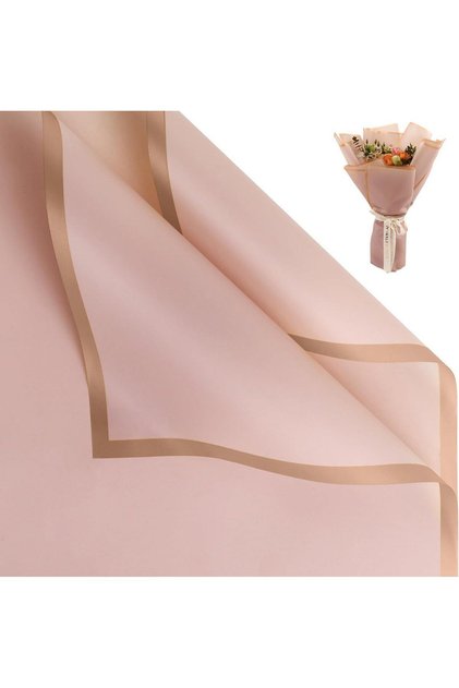 Flower Bouquet Paper - Flower Wrapping Paper - Pink - Gold Edged - Matte Opp 58X58 cm - 5 Pieces