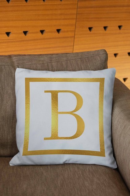White Gold Colored Embroidered Patterned Letter Gift Throw Pillow Pillowcase