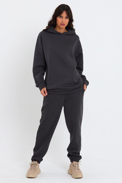 Women's Three Thread Fleece Oversize Tracksuit Set with Elastic Waist and Legs