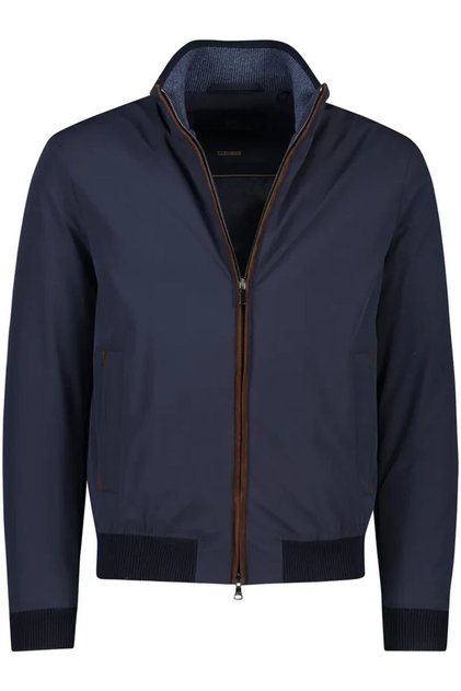 Men's Logo High Collar Zipper Closure Pocket Long Sleeve Navy Blue Jacket 14312060-013