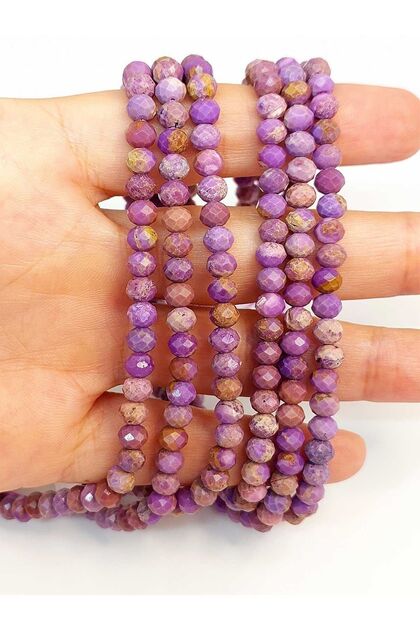 Bracelet Size Lepidolite Stone Rondelle Faceted Cut Half Strand 4*5mm (45232) (18CM LONG)