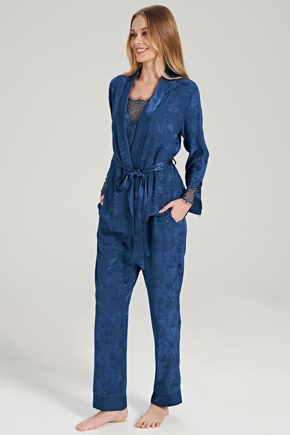 Jacquard Blue Women's Pajamas Set - Set of 3 C1T3N0O5