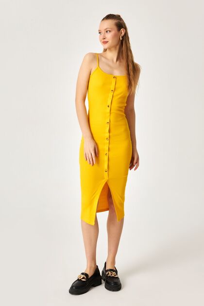Yellow Strap Ribbed Dress