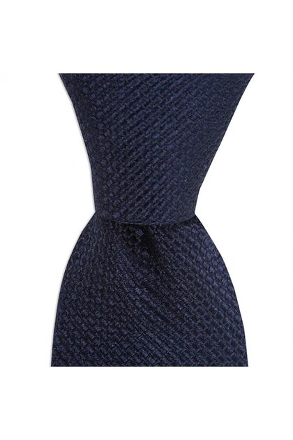 Men's Navy Blue Patterned 8 cm Wide Silk Tie