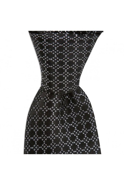 Black Patterned 8 cm Wide Silk Tie
