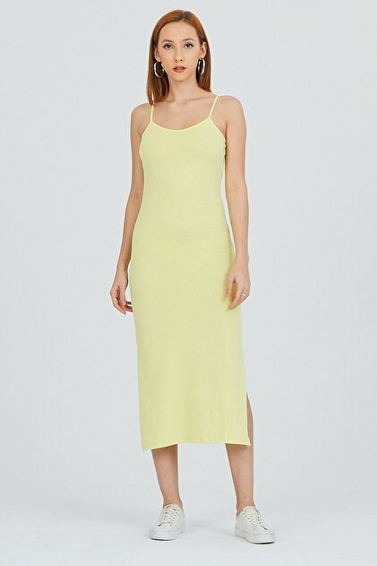 Kallisto Yellow Rope Strap Slit Tight Dress- Trendyol