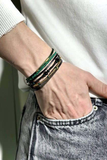 Women's Chain Wrapped Genuine Leather Multiple Ethnic Bracelet