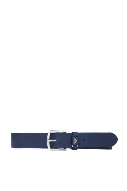 Navy Blue Genuine Leather Men's Belt - Metal Buckle, Y4S571 Y740G-80033
