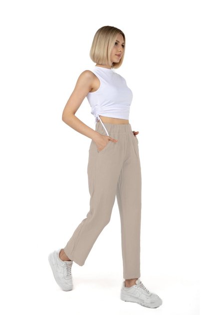 Women's Linen Beige Trousers Npl