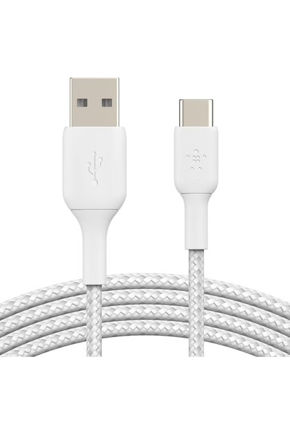 BoostCharge Braided USB-C to USB-A Charger Cable for iPhone 15, Galaxy S24, iPad,mackbook, 2m,White
