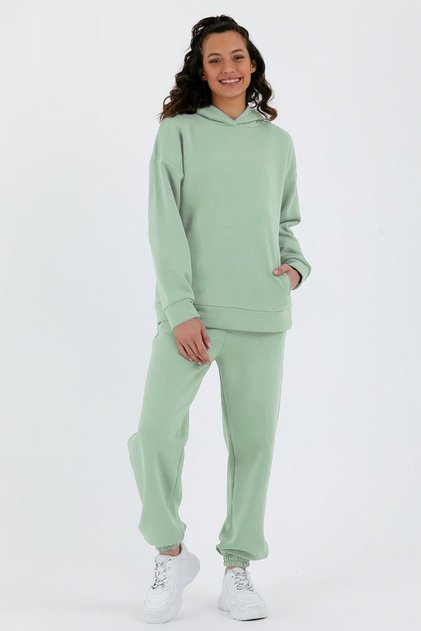 Women's Three Thread Fleece Oversize Tracksuit Set with Elastic Waist and Legs