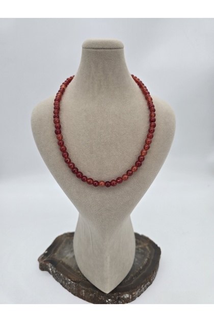 Red Agate Natural Stone Necklace 6 mm Elegant