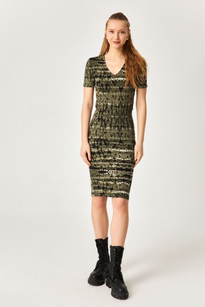 Green V-Neck Cut Out Dress