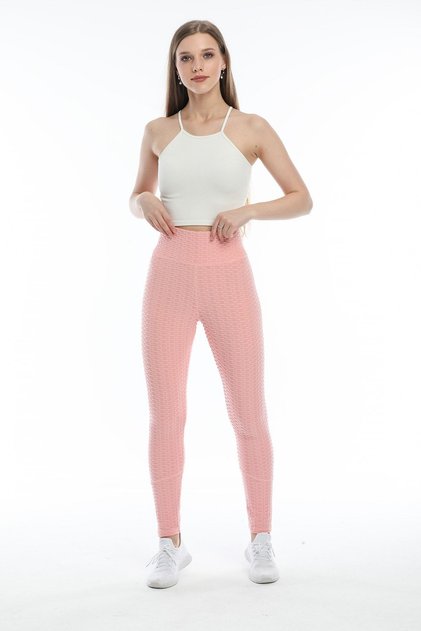 Pink High Waist Honeycomb Leggings