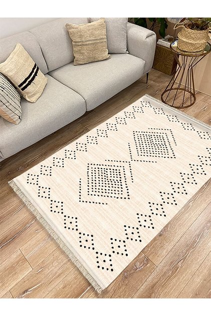 Cotton Series Cream Tones Geometric Antique Pattern Decorative Woven Base Rug