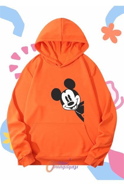 Children's Unisex Mickey Mouse Red Printed Oversize Hooded Sweatshirt