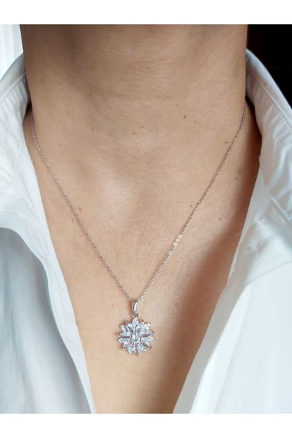 Steel Zircon Stone Lotus Flower Necklace