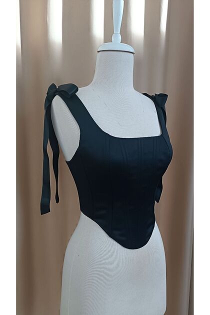 Matte Black Satin Bustier Corset