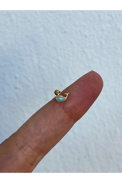 Tekli Gümüş Mineli Balina Piercing - 1 Adet