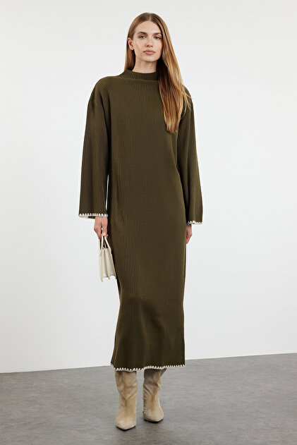 クラシック Sacred Mvsic 30CD Trendyolmilla Modest Haki Dikiş Detaylı Uzun Triko Elbise