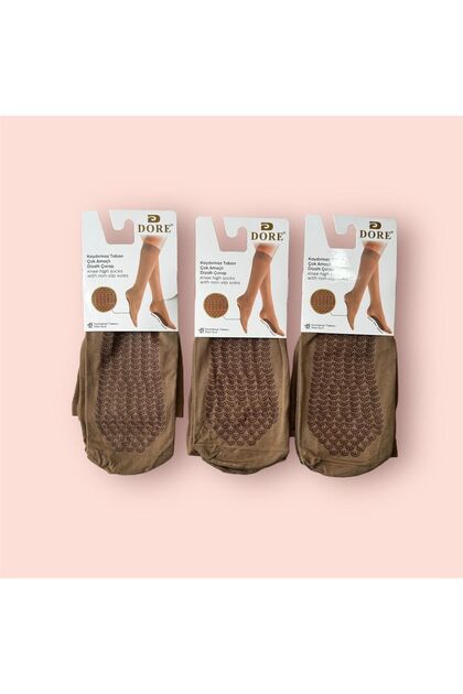 Women's Bronze Color Anti-Slip Hajj and Umrah Tawaf Socks Knee Socks 3-Piece