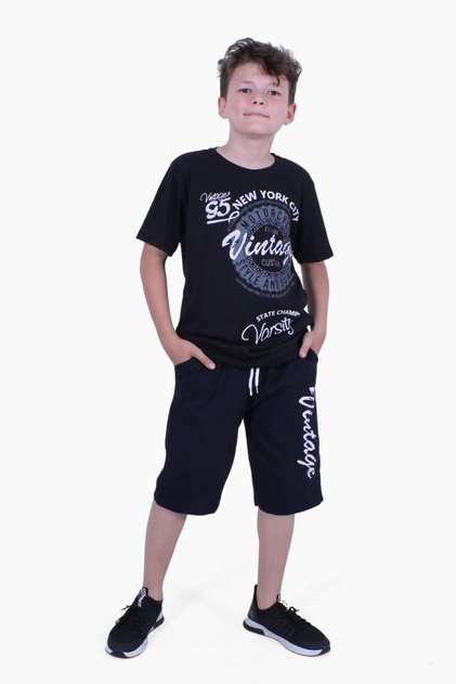 95 Vintage Text Detailed Boy's Summer Set