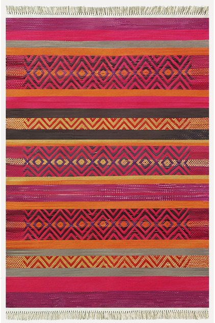 Cotton Rug 8 Fuchsia Multy Tone Geometric Patterned Decorative Washable Woven Base Rug