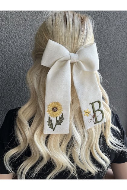 Sunflower And Letter Embroidered Bow Automatic Buckle