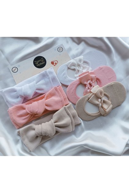 6-Piece Combination (Boxed) Handmade Baby Girl Bow Bandana & Ballerina Socks
