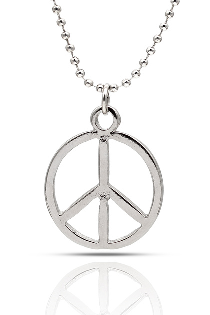 Peace Sign Symbol Peace Necklace - with Silver Ball Chain