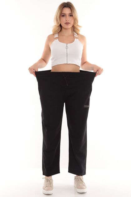 Unisex Beli Bağcıklı Çift Örme Büyük Beden Oversize Eşofman Altı